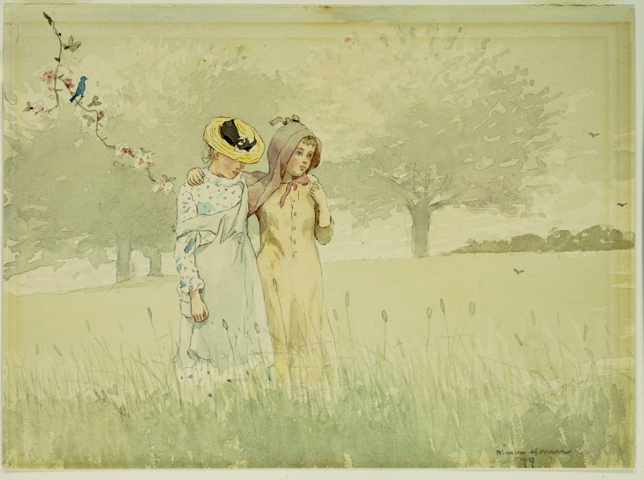 Jenter som rusler i en frukthage, 1879 av Winslow Homer