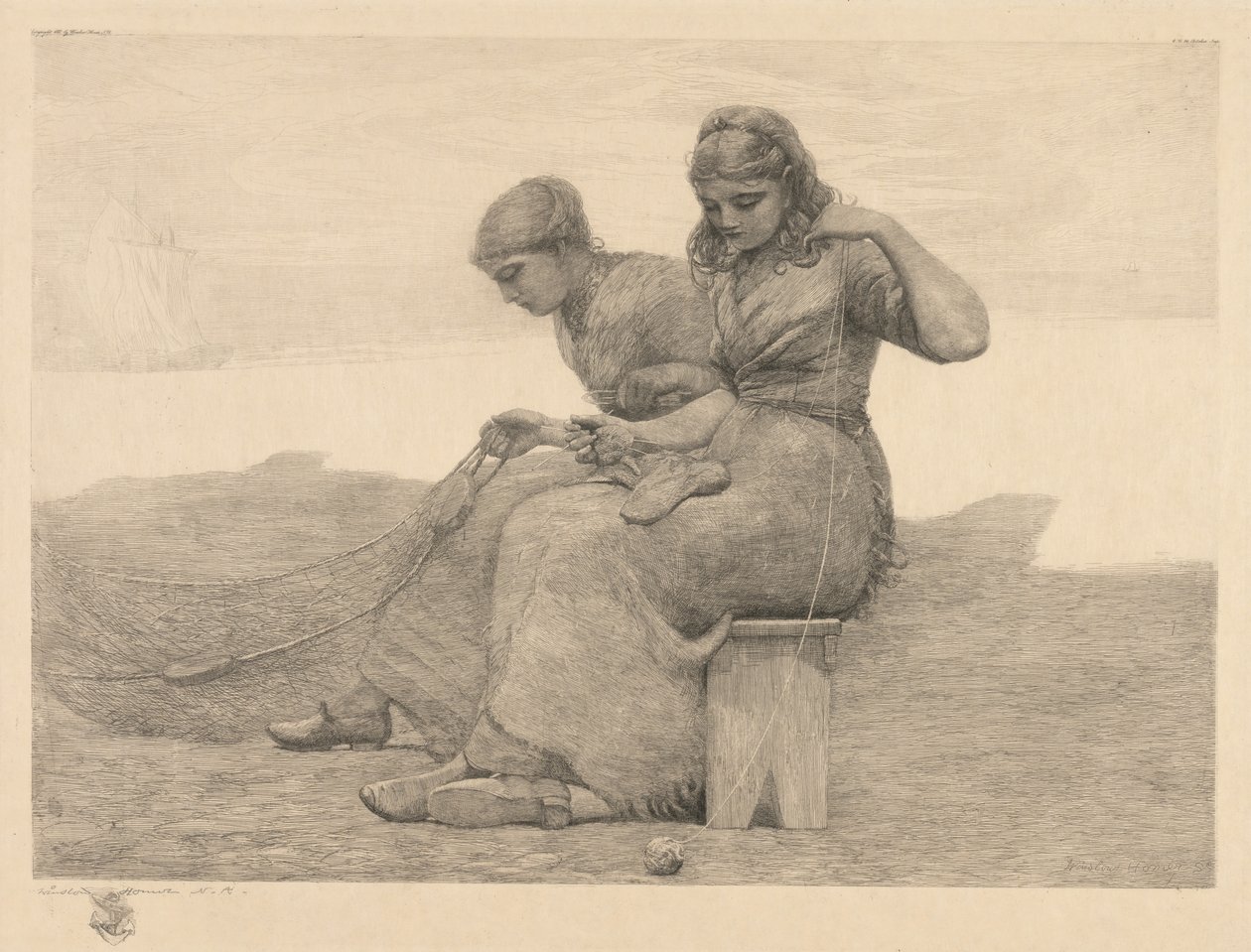 Mending the Tears, 1888. av Winslow Homer