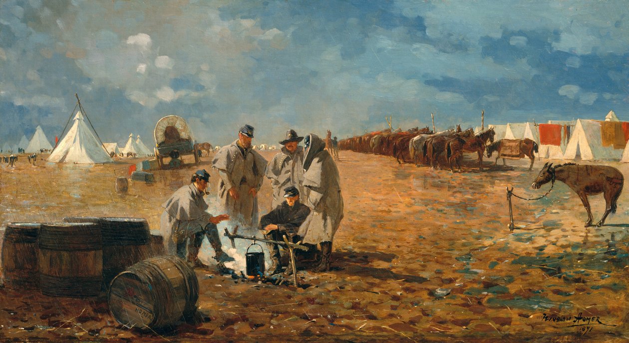Regnværsdag i leiren, 1871 av Winslow Homer