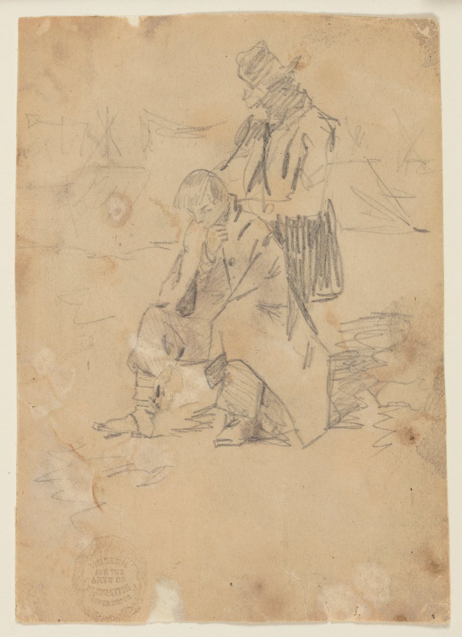 Soldat sitter på en boks av Winslow Homer
