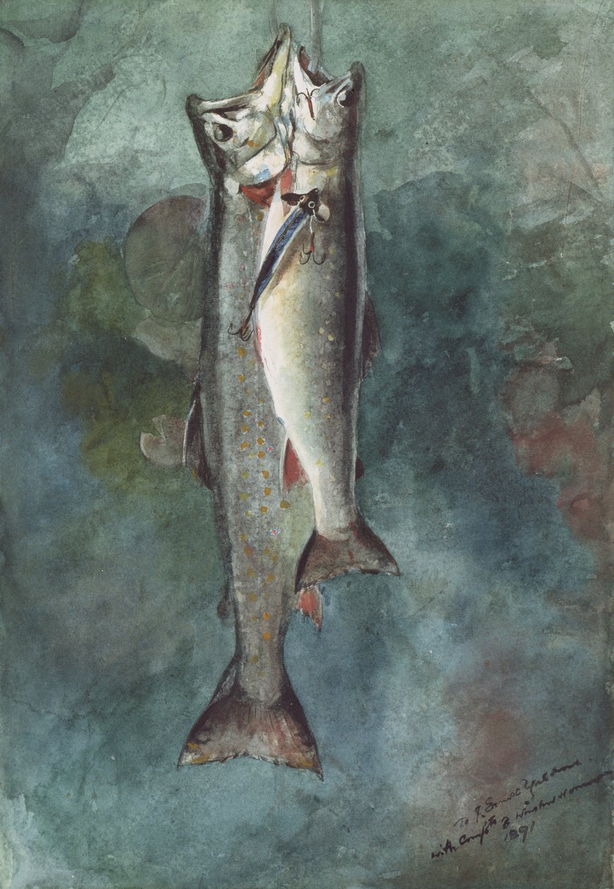To ørreter, 1891 (wc på papir) av Winslow Homer