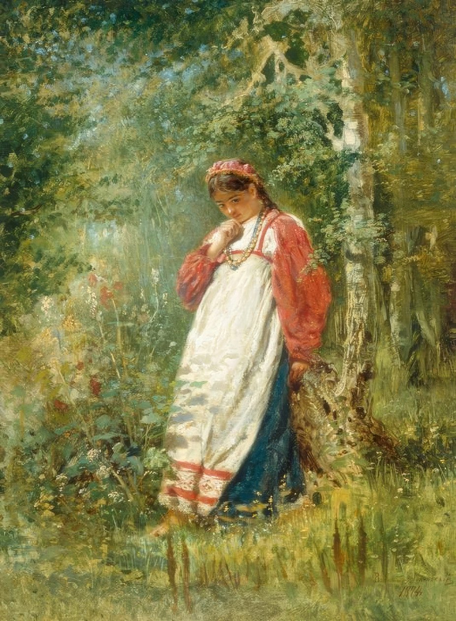 Ung kvinne i skogen av Wladimir Jegorowitsch Makowski