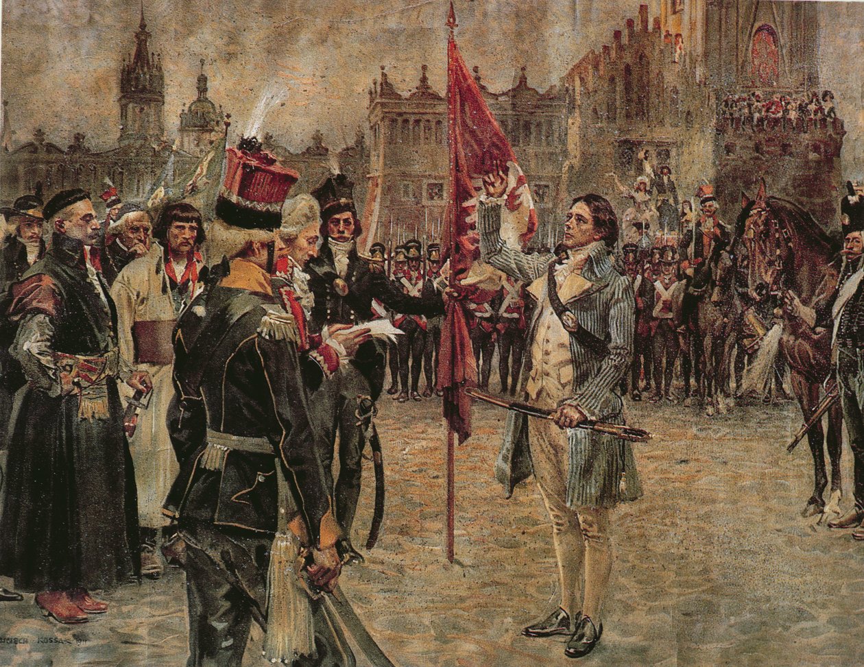 Tadeusz Kosciuszko ankommer Krakow 24. mars 1794 for å samle det polske folket for å kjempe mot den russiske invasjonen, 1911 av Wojciech Kossak