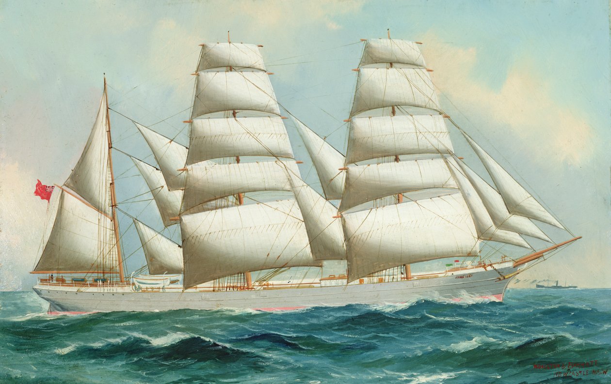 Three Masted Barque Annesley (olje på papir) av Woolston Barratt