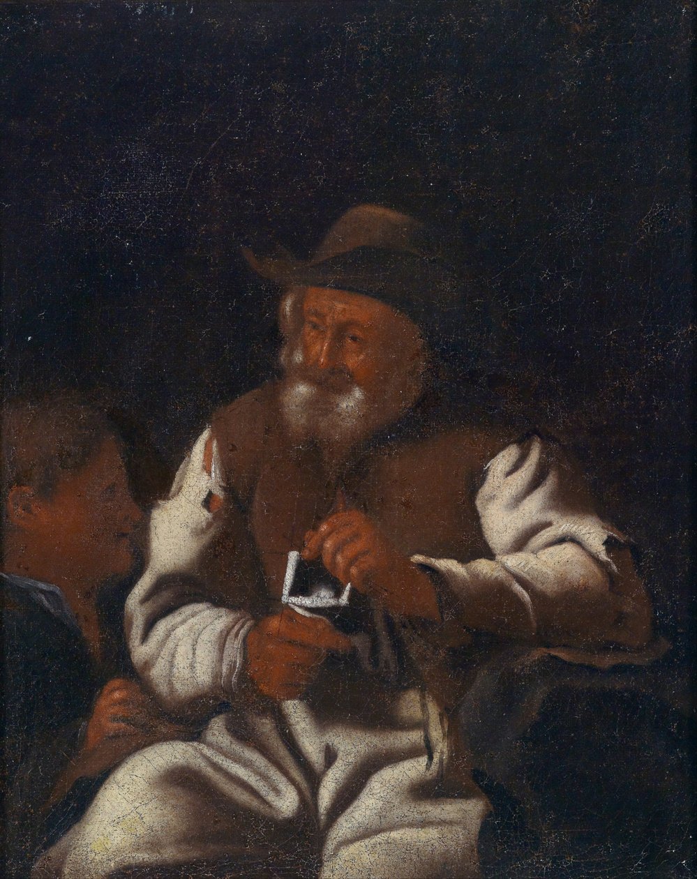 En gammel mann som strikker av Workshop of Michiel Sweerts