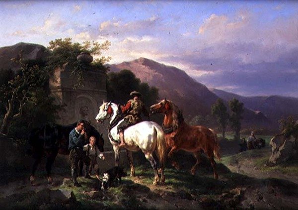 Watering the Horses (olje på lerret) av Wouterus Verschuur