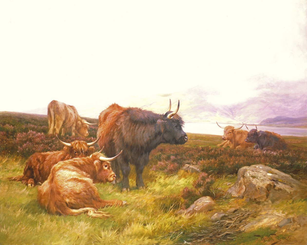 Highlanders ved en innsjø av Wright Barker