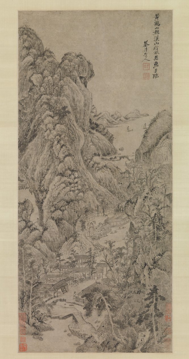 Reisende blant bekker og fjell, trolig 1670-tallet. av Wu Li