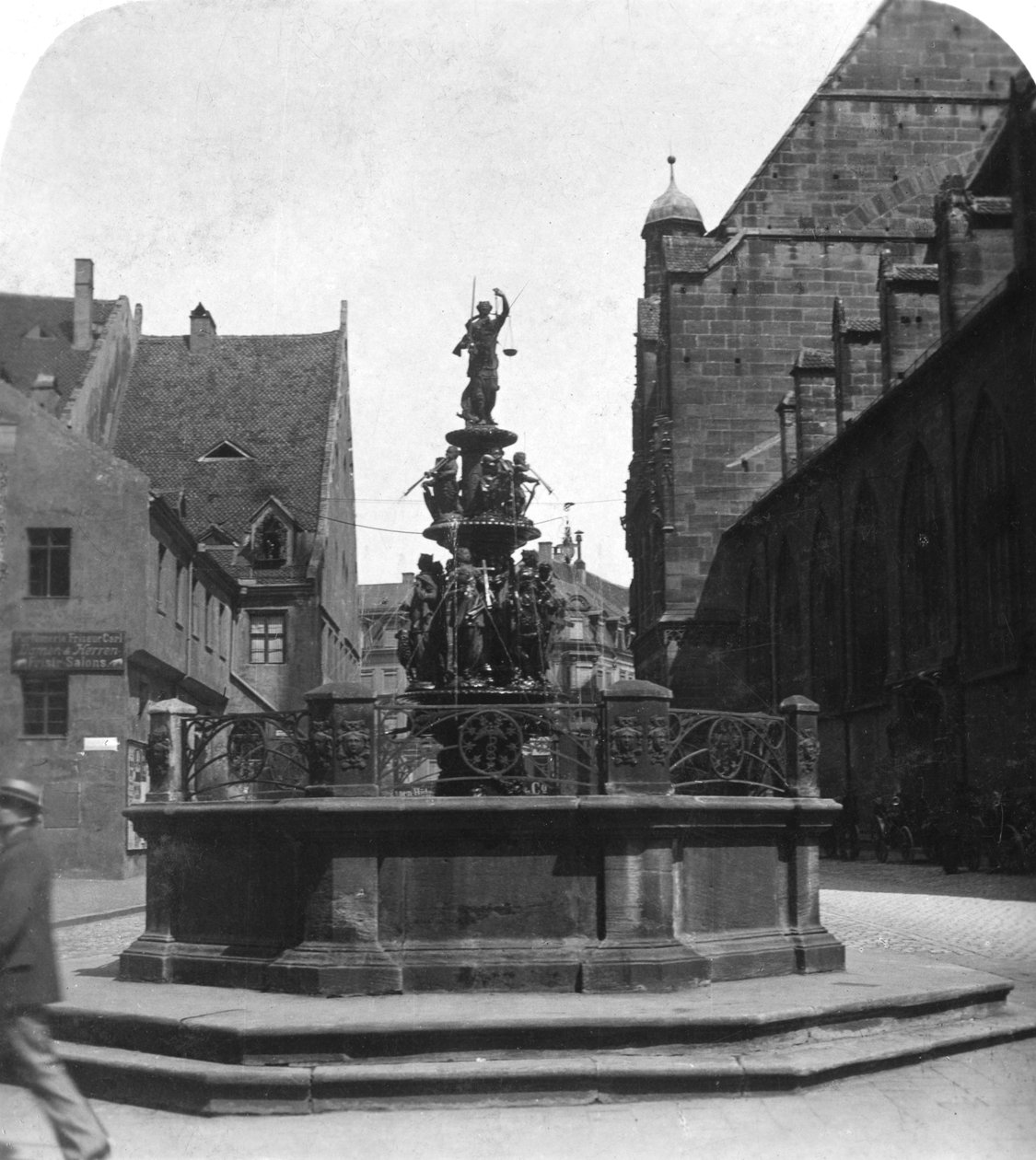 Tugendbrunnen, Nürnberg, Bayern, Tyskland, ca 1900 av Wurthle and Sons