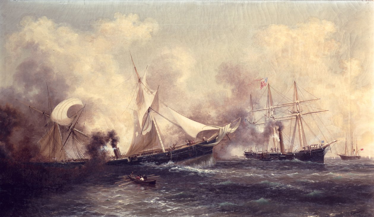 U.S.S. Kearsarge senker Alabama av Xanthus Russell Smith