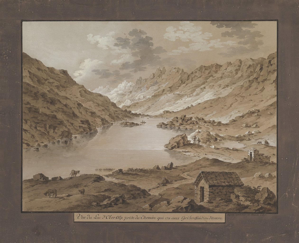 Utsikt over innsjøen Oberalp, sent på 1700- og 1800-tallet. av Xaver Triner