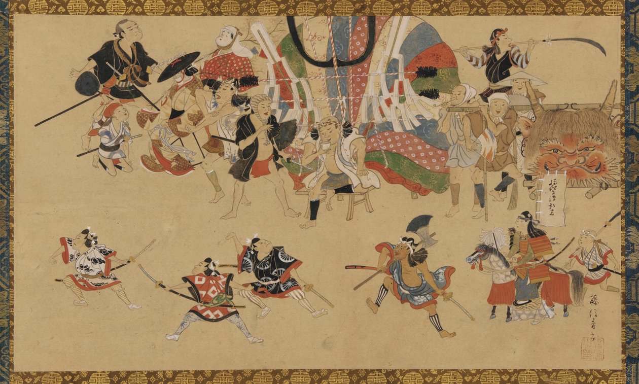 Gatebilde under en festival, ca. 1750-70. av Yamamoto Fujinobu