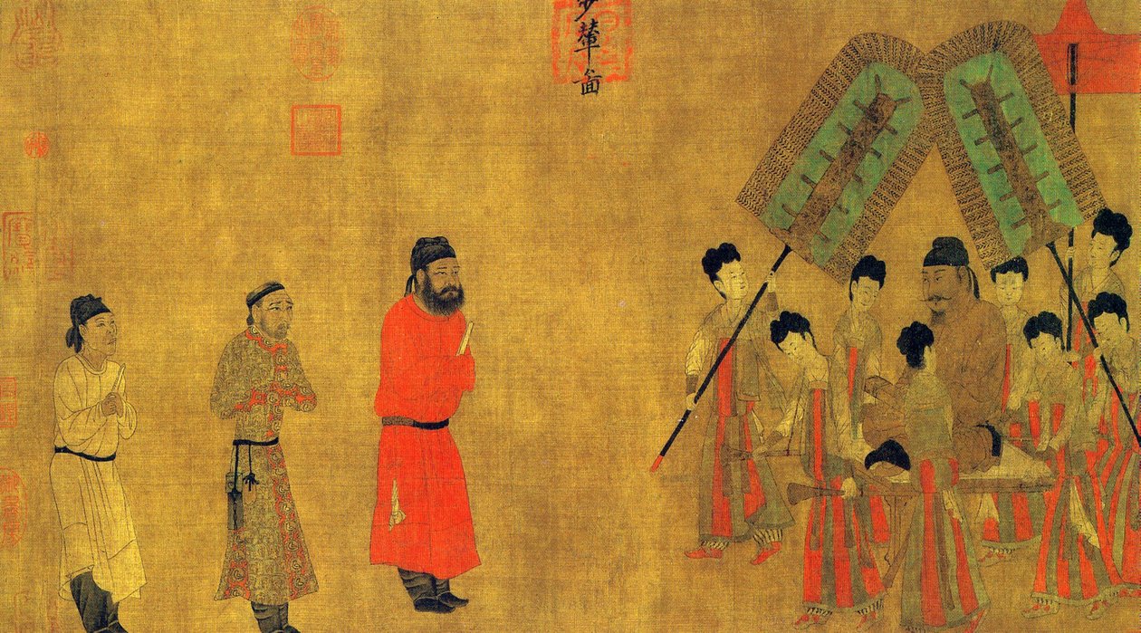 Keiser Taizong gir audiens til Ludongzan, Tibets ambassadør av Yan Liben