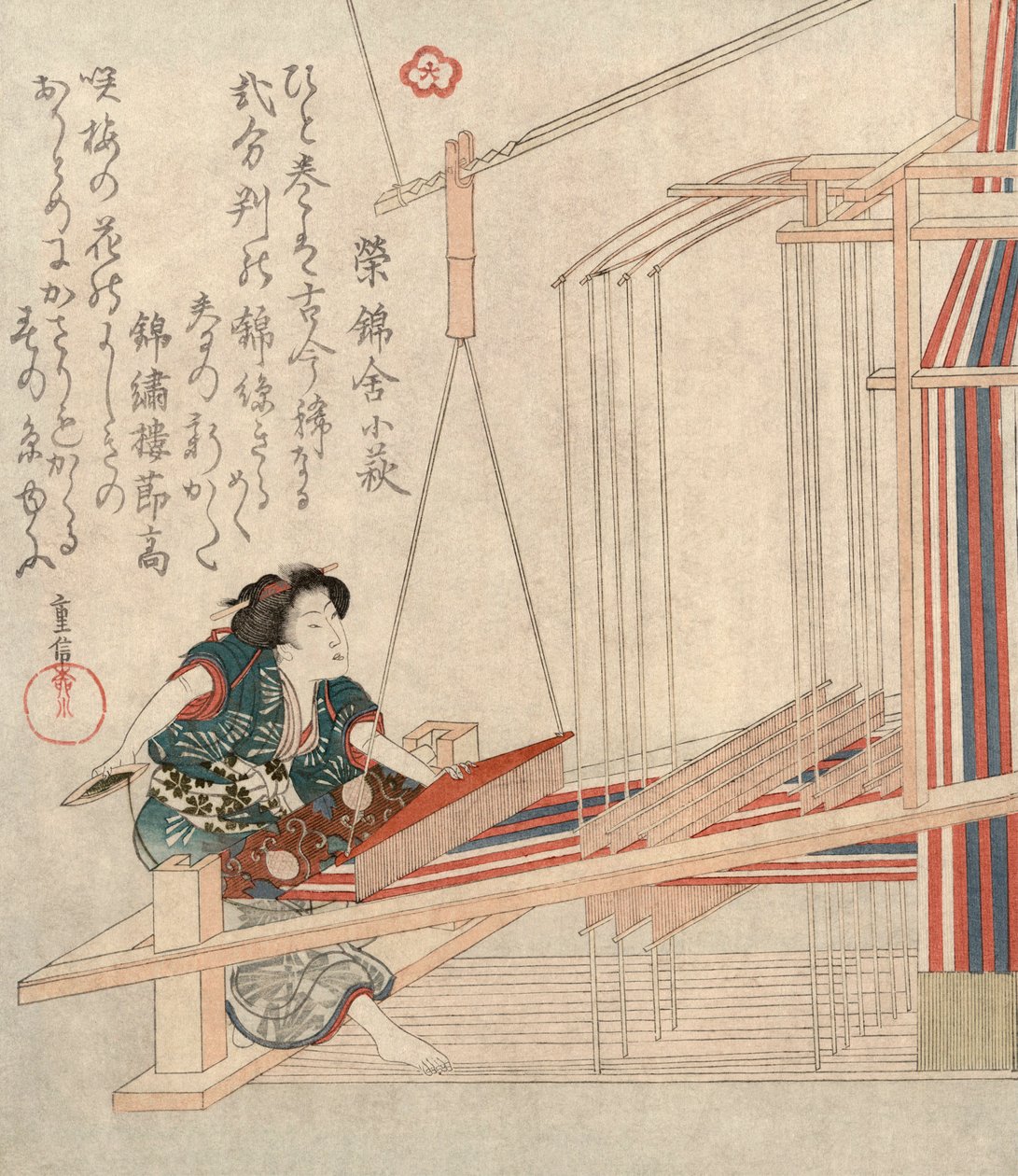 Hataori-veving, c1829. av Yanagawa Shigenobu