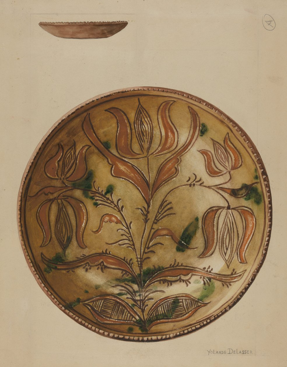 Pennsylvania German Plate, ca. 1937. av Yolande Delasser