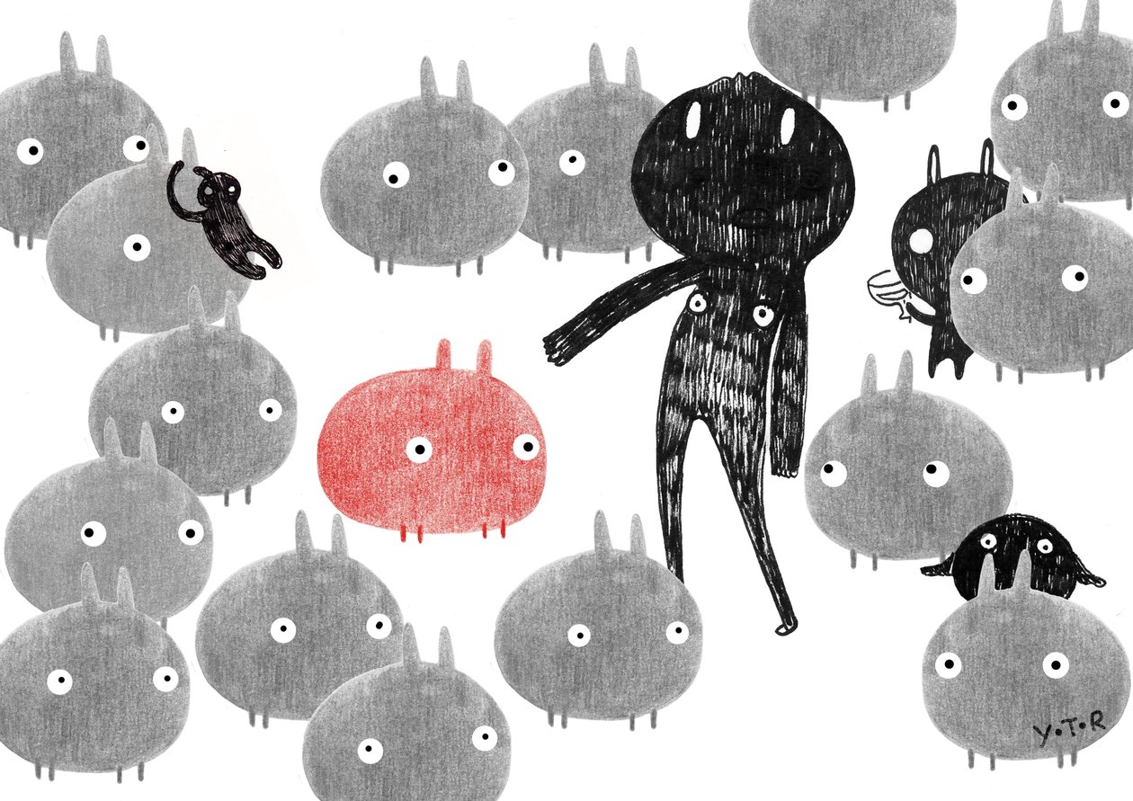 Et vennlig besøk til bunnyland, 2014, (mix media) av Yoyo Zhao