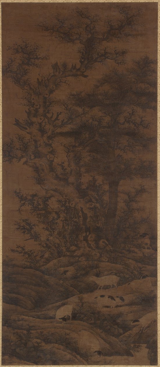 Vintertre og sauer av Yuan Dynasty Chinese School