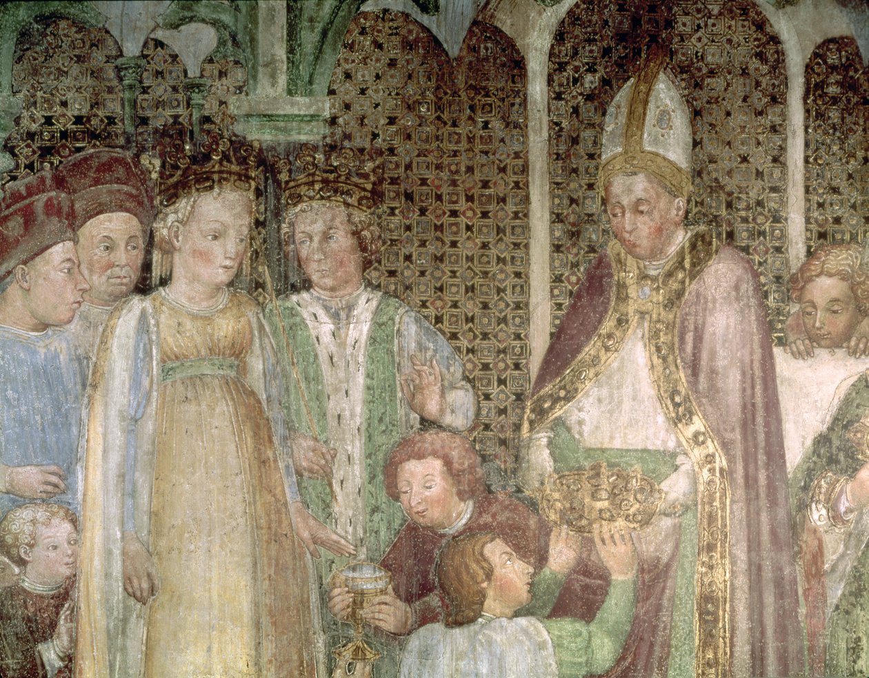 Dronning Theodolinda og pave Gregor den store (ca. 540-604) Utveksler gaver, 1444 av Zavattari Family