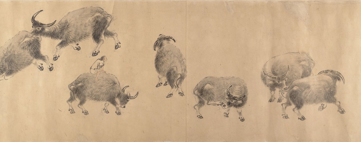Vannbøfler, datert 1639. av Zhang Hong