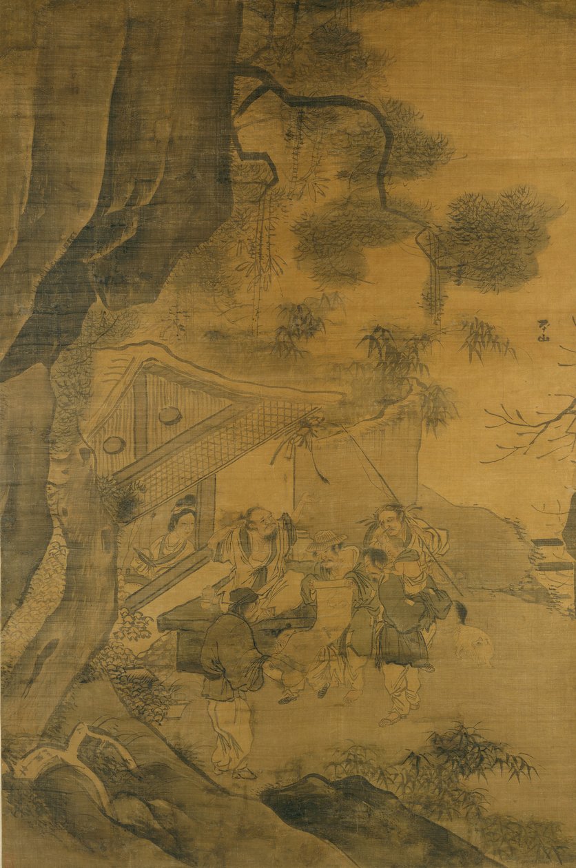 Studerer et maleri, 1500-tallet. av Zhang Lu