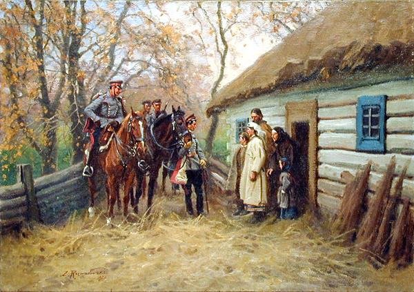 Kavaleripatrulje foran et hus av Zygmunt Rozwadowski