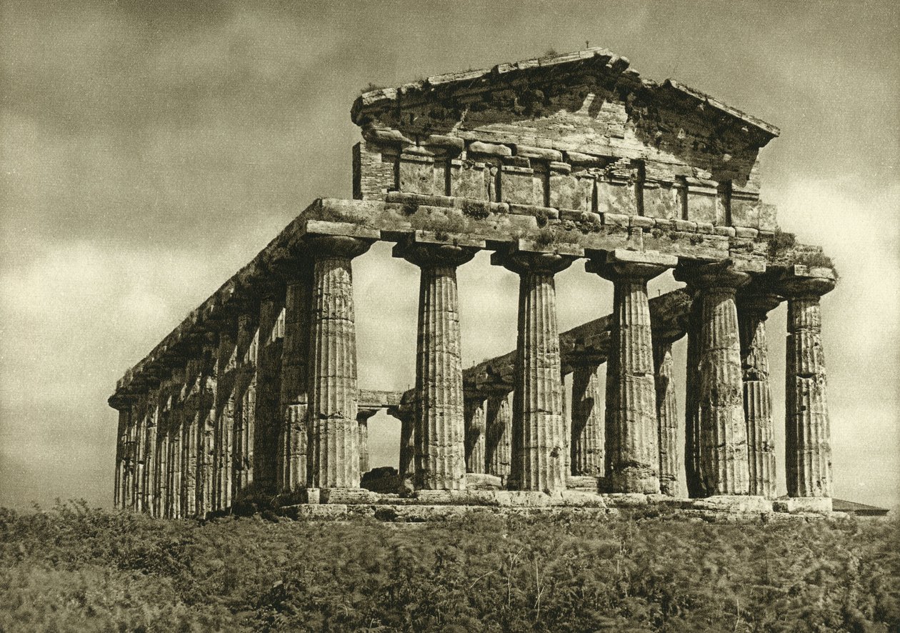Ceres tempel i Paestum, bygget i 500 f.Kr av Ferdinand Georg Waldmuller