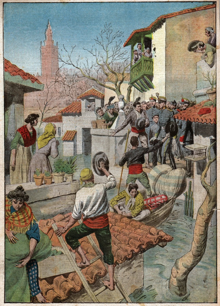 Inondations til Sevilla. Oversvømmelser i Sevilla. av Ferdinand Georg Waldmuller
