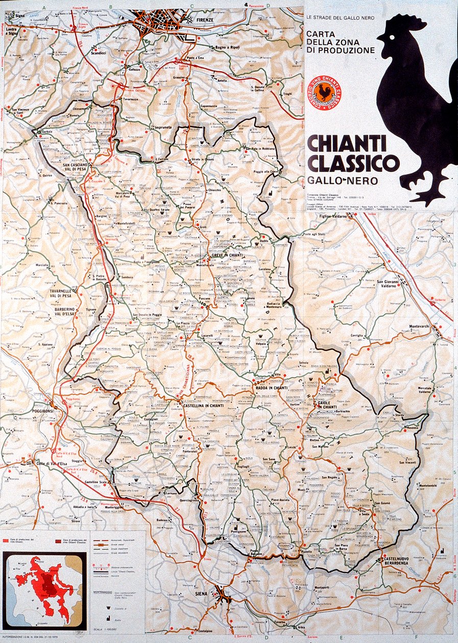 Kart over Chianti classico-området. av Henry Charles Fehr