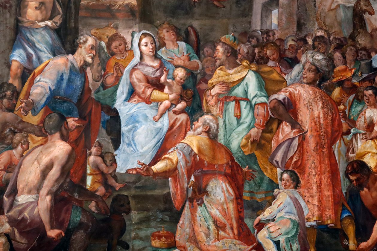 Julekrybbe. Fresco. San Donato kirke. Genova. Italia. av . .