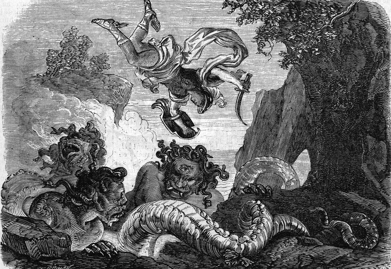 Perseus kjemper mot Gorgon av . .