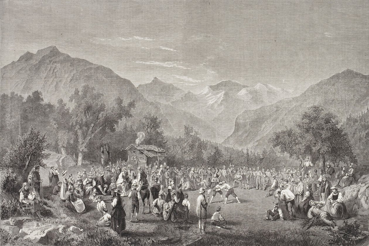 Sveits Unspunnenfest (s/hvitt bilde) av Frederick (attr. to) Barnard