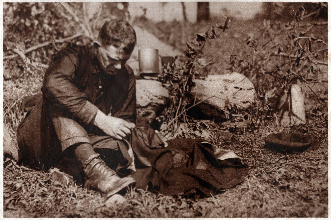 Tramp gjengir klærne hans. 1929 (trykk) av . .