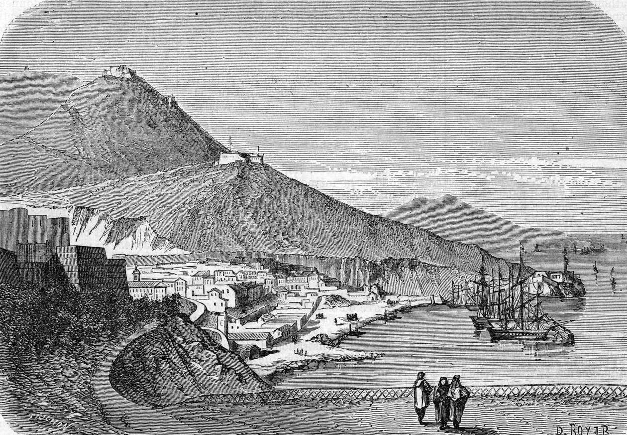 Utsikt over havnen i Oran, Algerie av . .