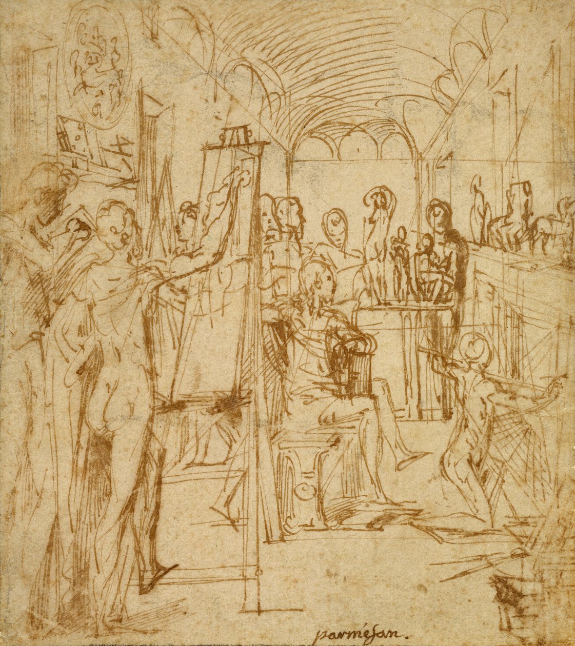 Interiøret i et malerstudio av Parmigianino