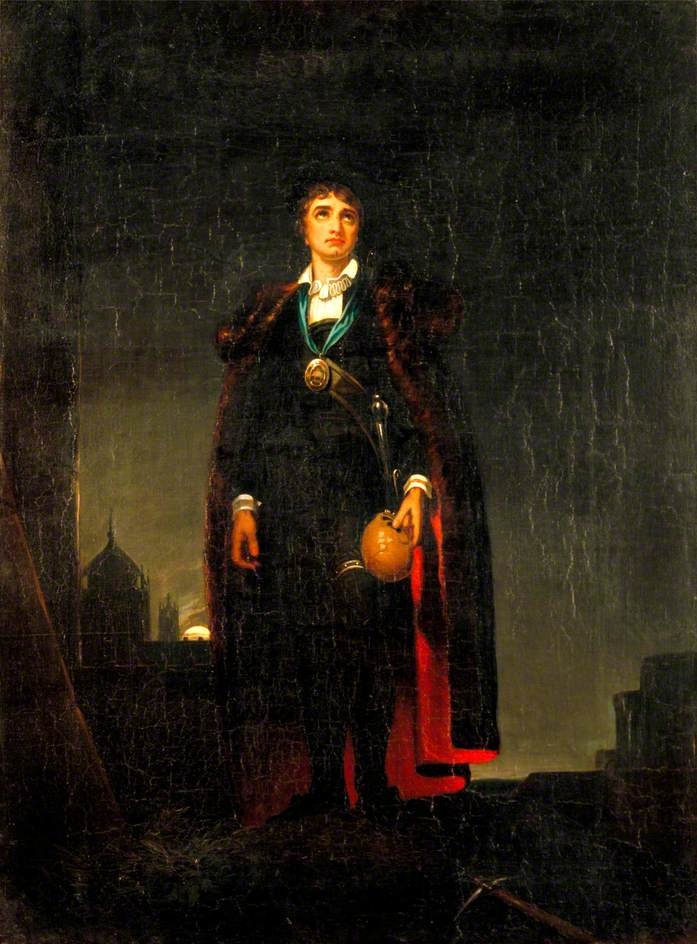 John Philip Kemble som Hamlet i Hamlet av William Shakespeare av after Thomas Lawrence