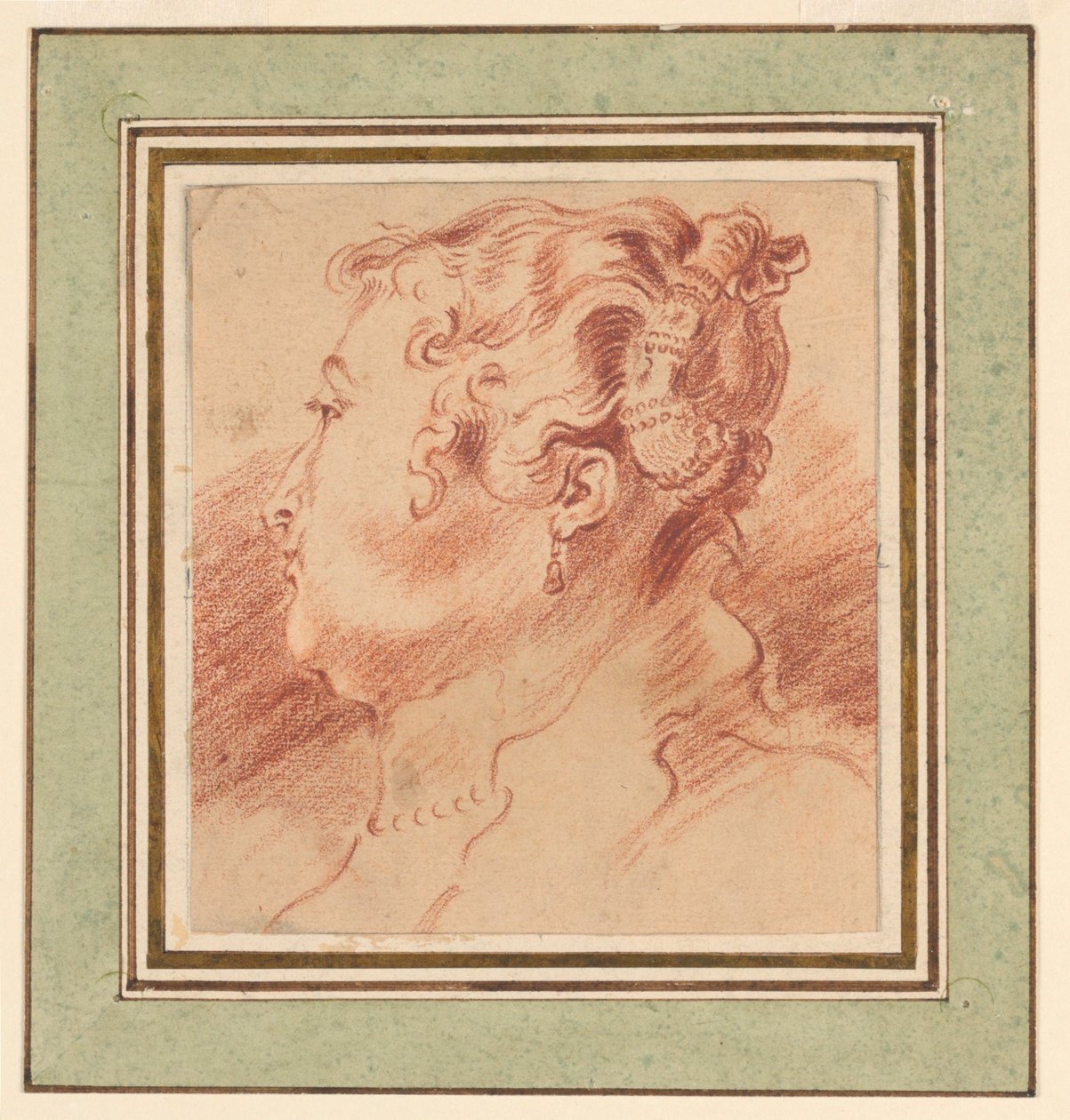 Studie av kvinnens hode av after Antoine Watteau