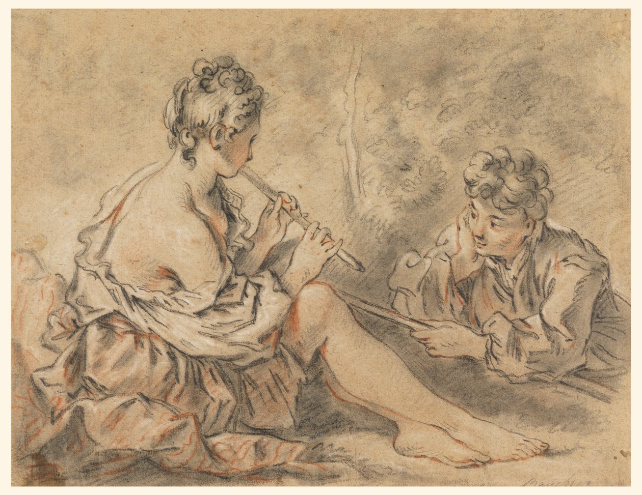 Gjeterinnen går i rør til en hyrde av after Francois Boucher