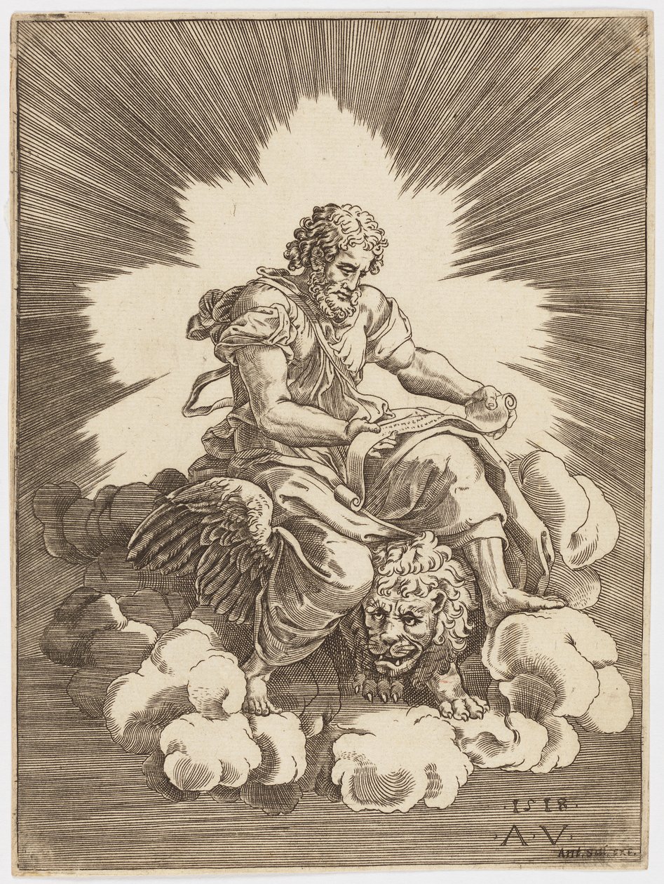 Sankt Markus, sittende på en løve av after Giulio Romano