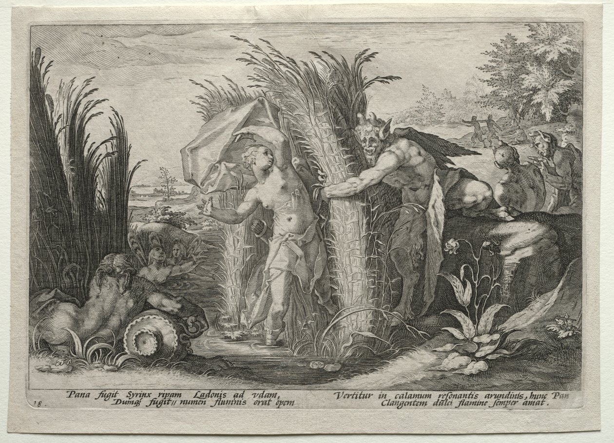 Pan Pursuing Syrinx av after Hendrick Goltzius