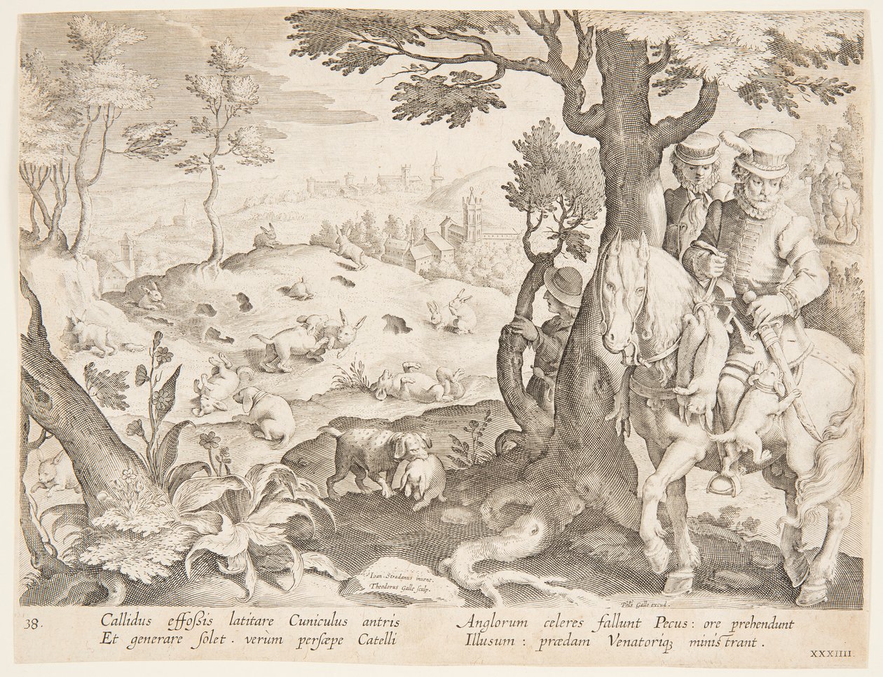 Vânătoare de iepuri norvegiană av after Jan van der Straet, called Stradanus