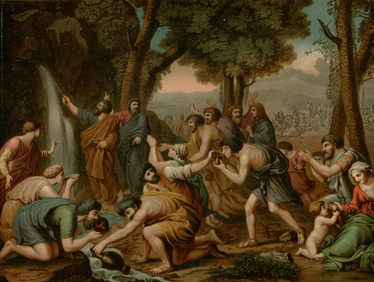 Moses slår vann av after Nicolas Poussin