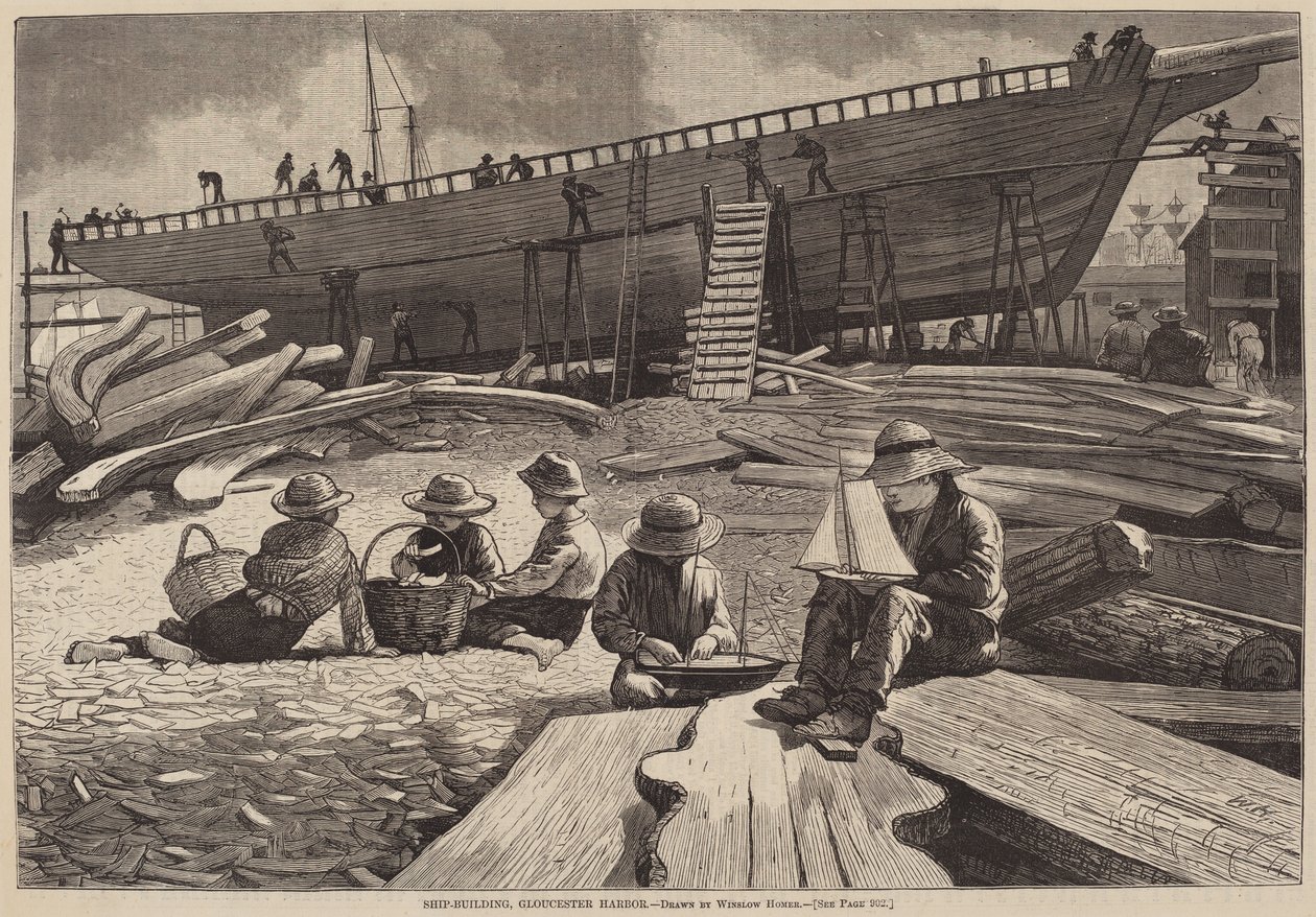 Skipsbygging, Gloucester havn av after Winslow Homer