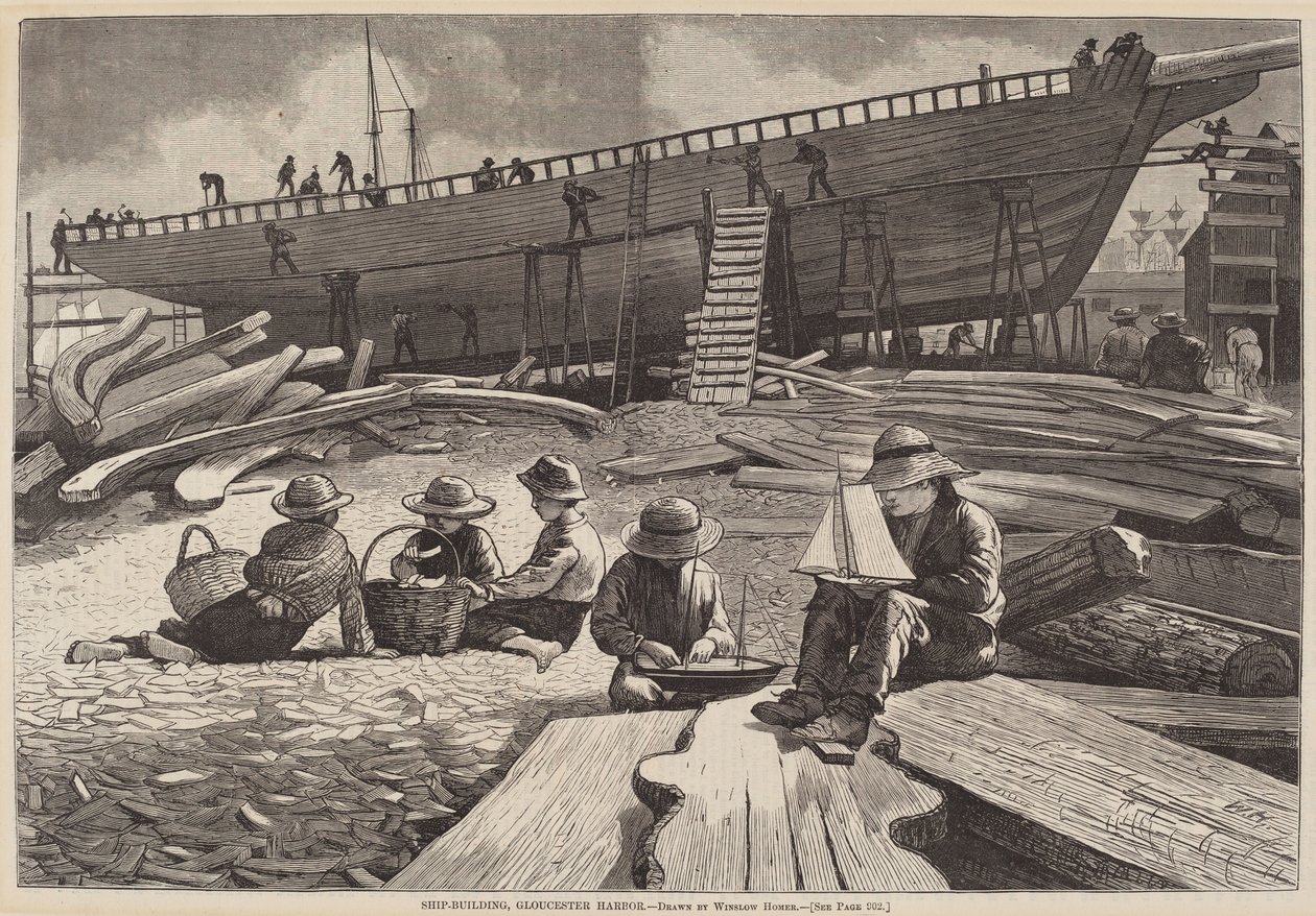 Skipsbygging, Gloucester havn av after Winslow Homer