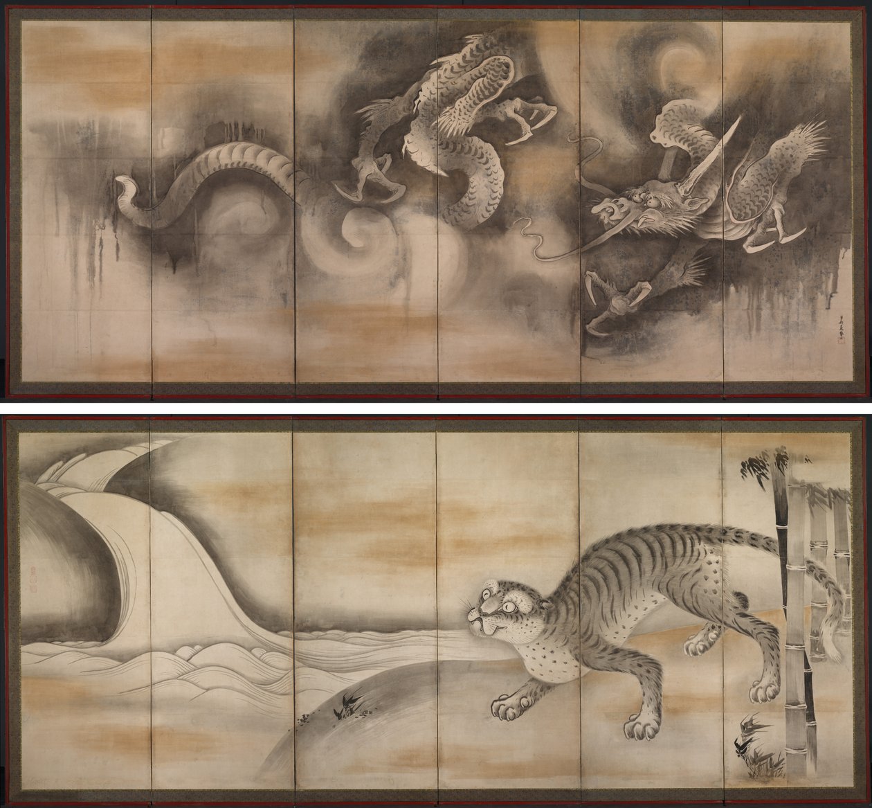 Dragon og Tiger av attributed to Soga Nichokuan