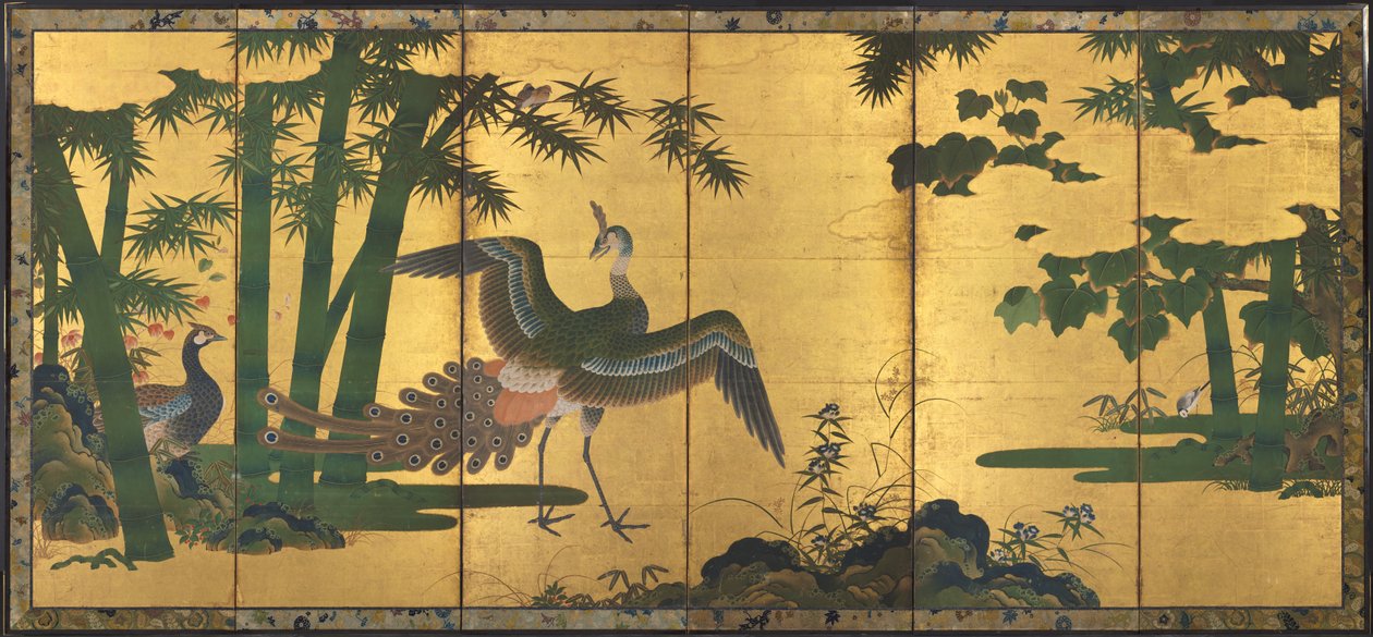 Påfugler og bambus av attributed to Tosa Mitsuyoshi