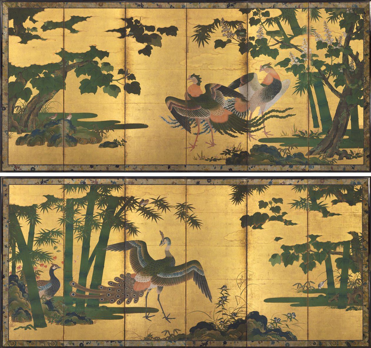 Peafowl og Phoenixes av attributed to Tosa Mitsuyoshi