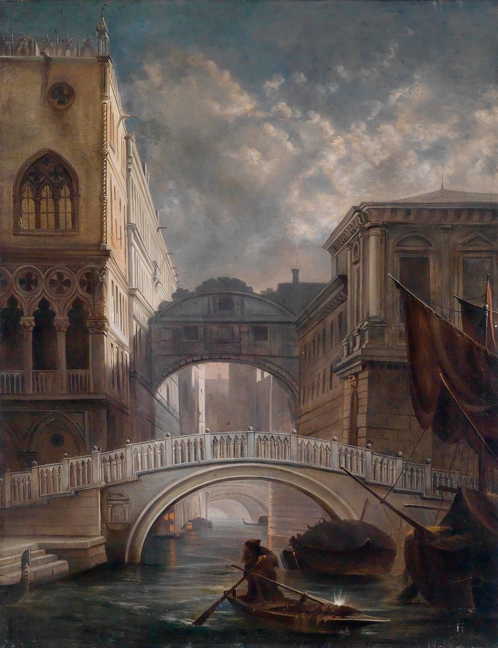 Sukkenes bro i Venezia i måneskinn av circle of Friedrich Nerly