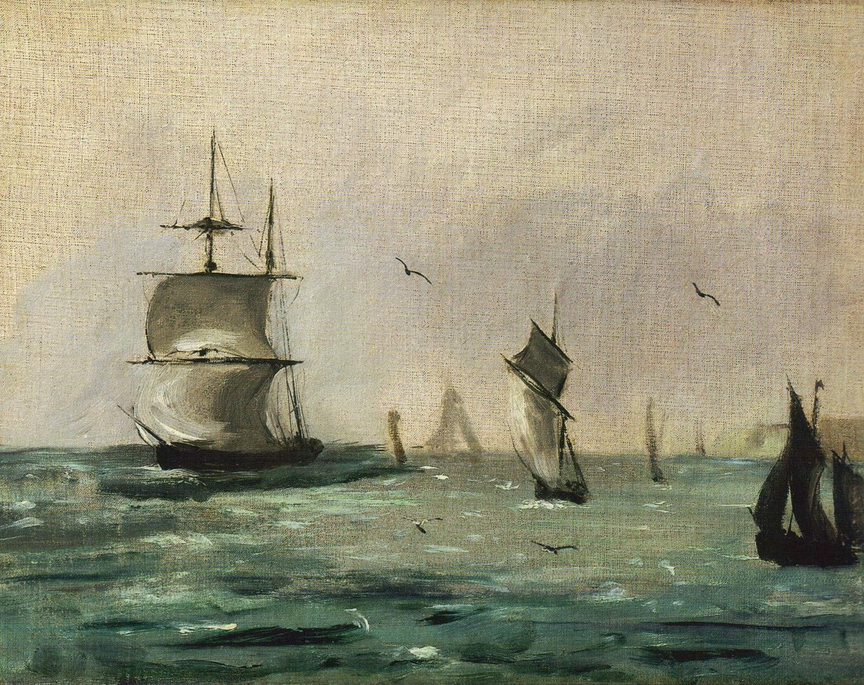 Seilskip og måker av Édouard Manet