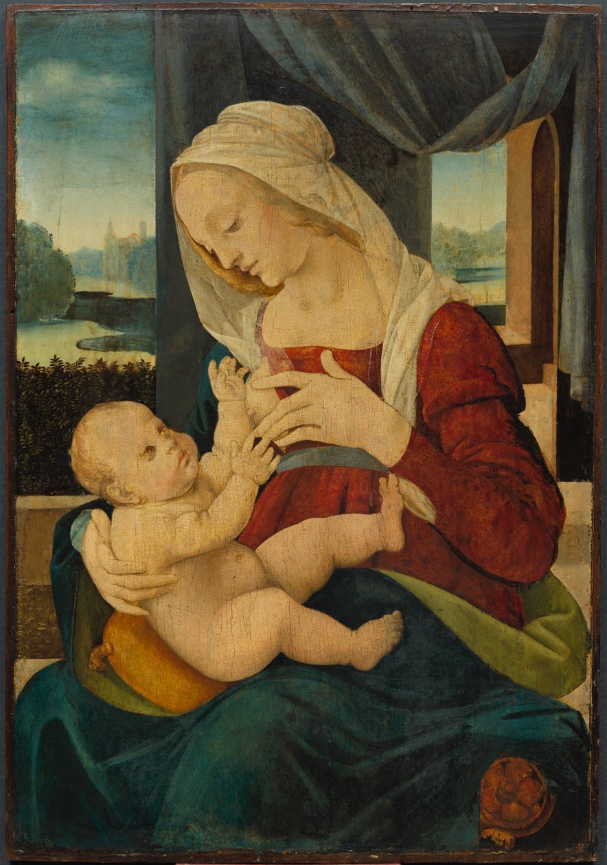 Jomfru og barn av follower of Lorenzo di Credi