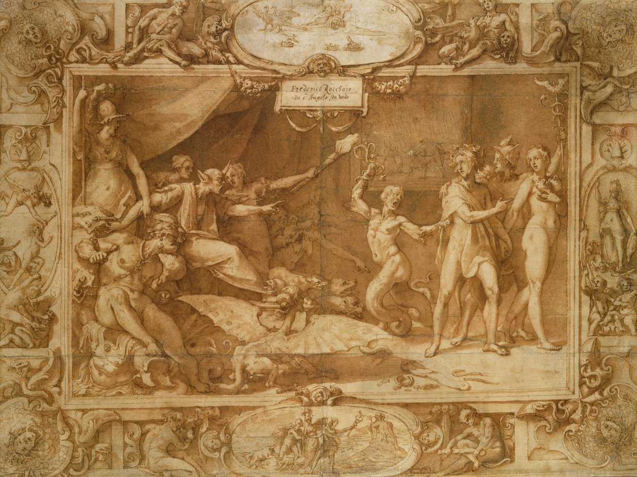 The Calumny of Apelles, 1572 (penn og brunt blekk og vask på papir) av Federico Zuccari or Zuccaro